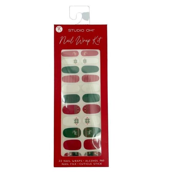Studio Oh Mani Reindeer Christmas Red White Green Nail Wrap Kit - 22 Nail Wraps - Picture 5 of 12